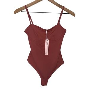 NWT Balletcore Dusty Pink Curve Hugging Bodysuit Elevated Basic Minimalist